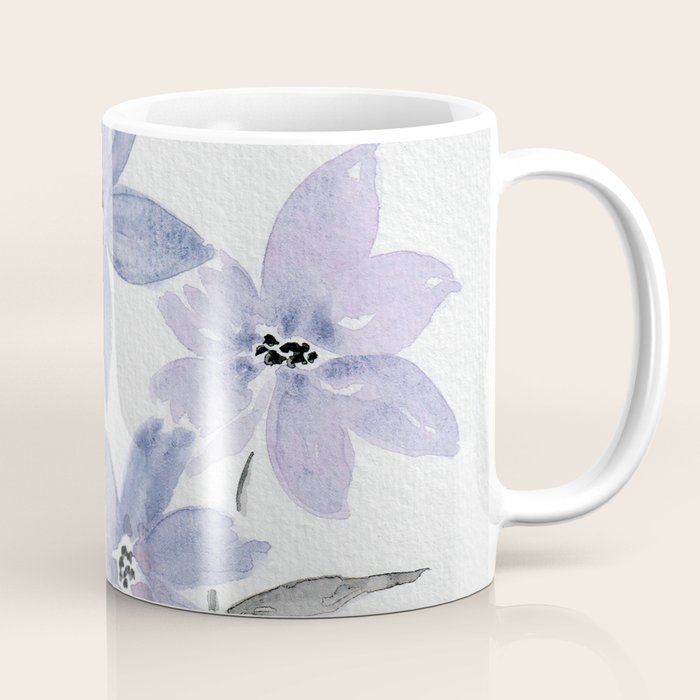 Watercolor Purple Flowers with Black Stems - Floral Custom Art Design Coffee Mug Gallery Image 1