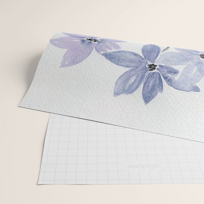 Watercolor Purple Flowers with Black Stems - Floral Custom Art Design Wrapping Paper Gallery Image 2