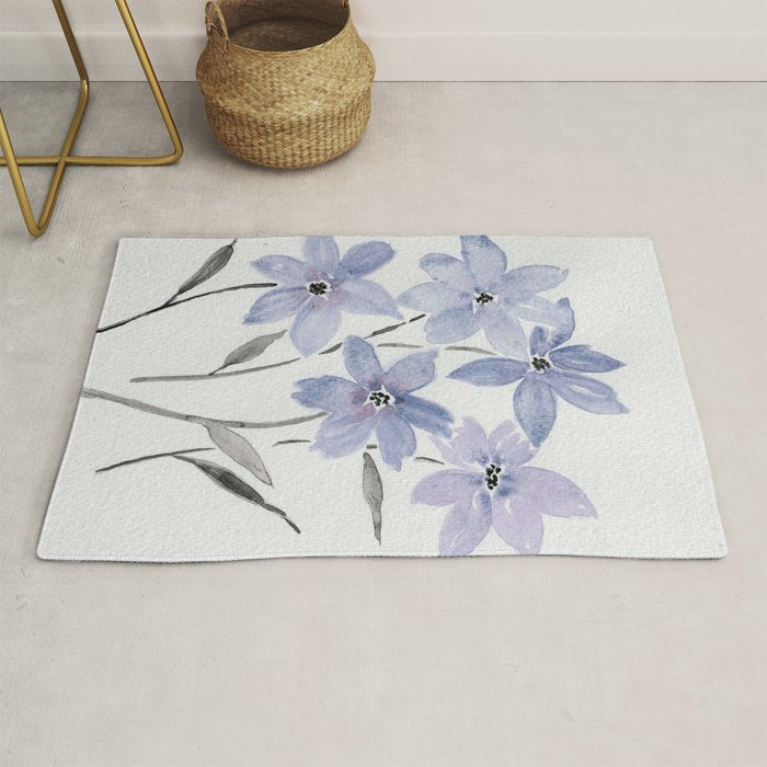 Watercolor Purple Flowers with Black Stems - Floral Custom Art Design Rug Gallery Image 1