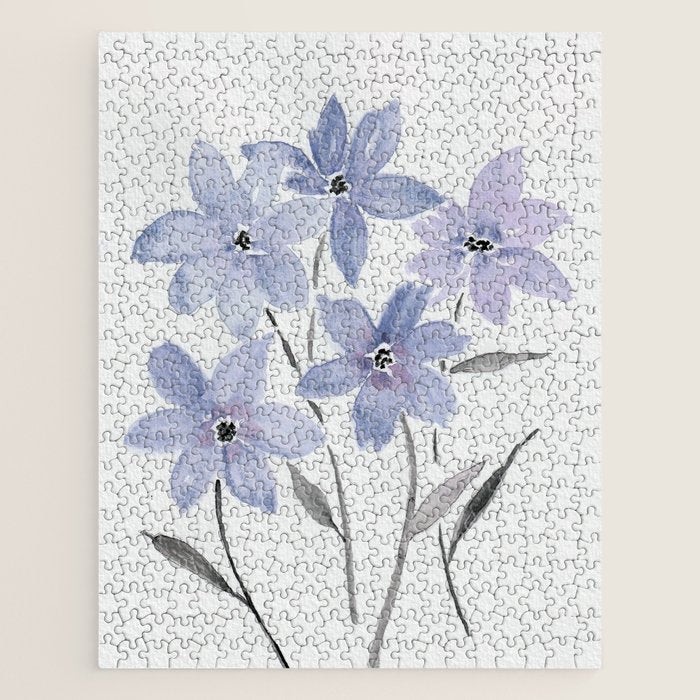 Watercolor Purple Flowers with Black Stems - Floral Custom Art Design Jigsaw Puzzle Gallery Image 1