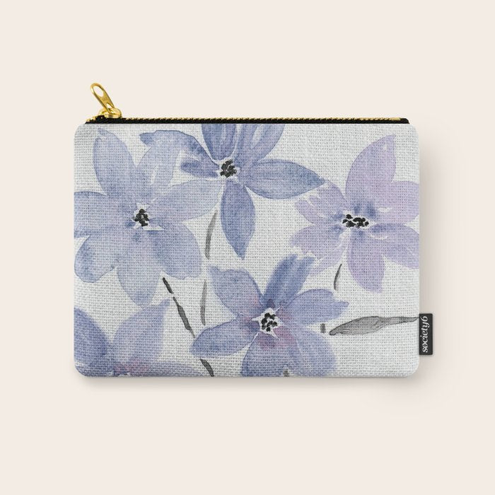 Watercolor Purple Flowers with Black Stems - Floral Custom Art Design Carry All Pouch Gallery Image 1