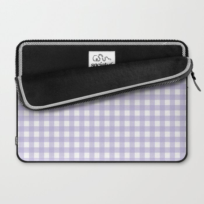 Gingham Check Pattern in Pastel Lavender Purple Laptop Sleeve Gallery Image 2