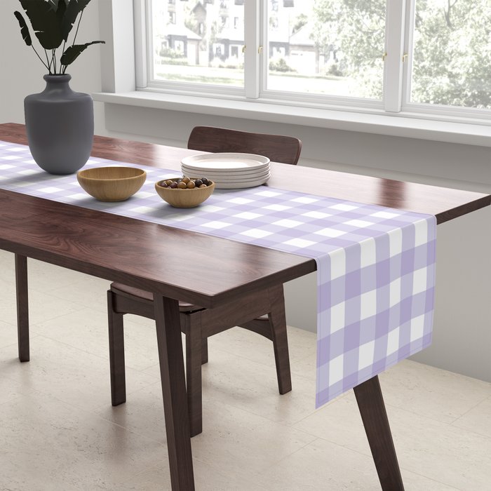 Gingham Check Pattern in Pastel Lavender Purple Table Runner Gallery Image 2