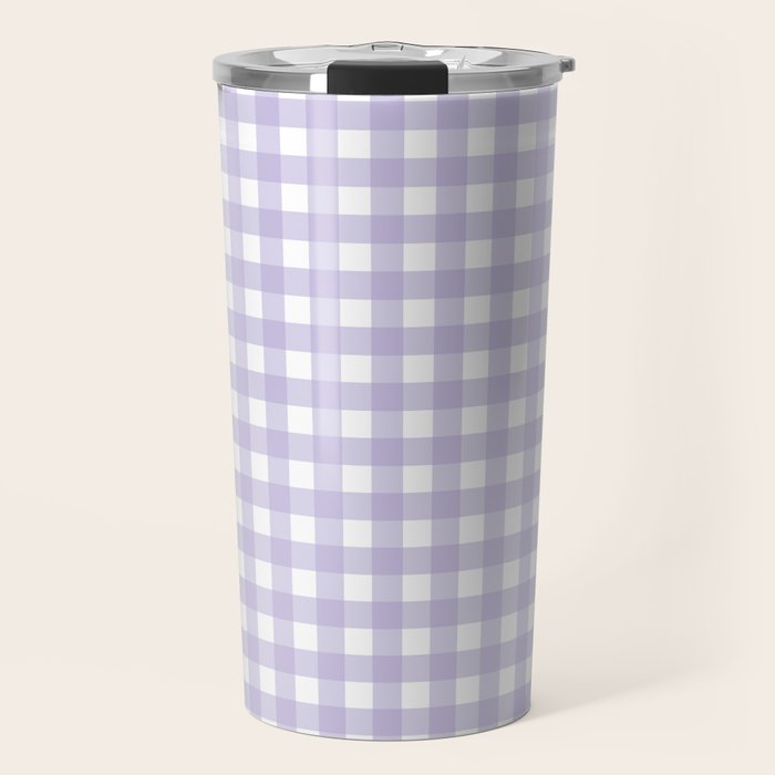 Gingham Check Pattern in Pastel Lavender Purple Travel Mug Gallery Image 1