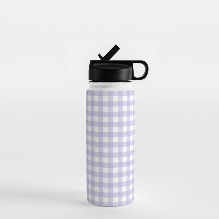 Gingham Check Pattern in Pastel Lavender Purple Water Bottle Gallery Image 1