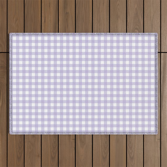 Gingham Check Pattern in Pastel Lavender Purple Outdoor Rug Gallery Image 1