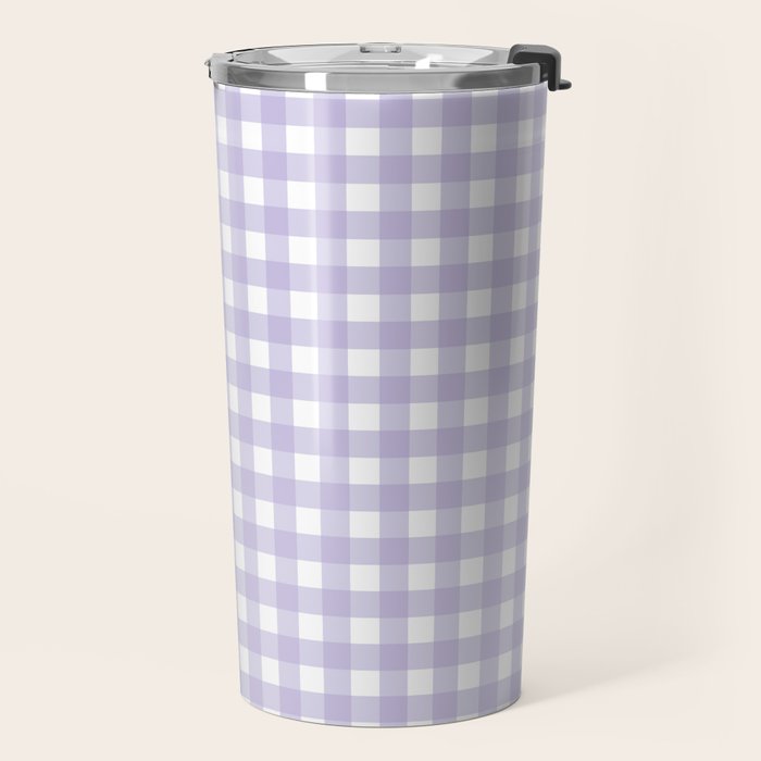 Gingham Check Pattern in Pastel Lavender Purple Travel Mug Gallery Image 2