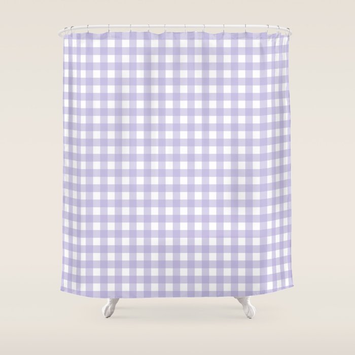 Gingham Check Pattern in Pastel Lavender Purple Shower Curtain Gallery Image 1