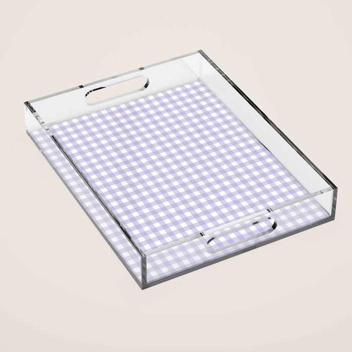 Gingham Check Pattern in Pastel Lavender Purple Acrylic Tray Gallery Image 1
