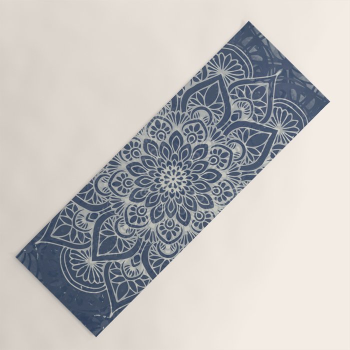 Boho Mandala, Flower, Navy Blue Yoga Mat Gallery Image 1