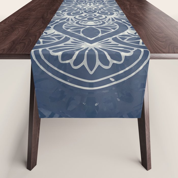 Boho Mandala, Flower, Navy Blue Table Runner Gallery Image 1