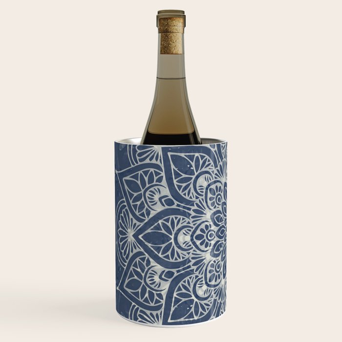 Boho Mandala, Flower, Navy Blue Wine Chiller Gallery Image 2