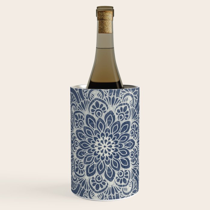 Boho Mandala, Flower, Navy Blue Wine Chiller Gallery Image 1