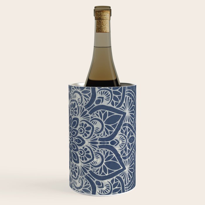 Boho Mandala, Flower, Navy Blue Wine Chiller Gallery Image 3