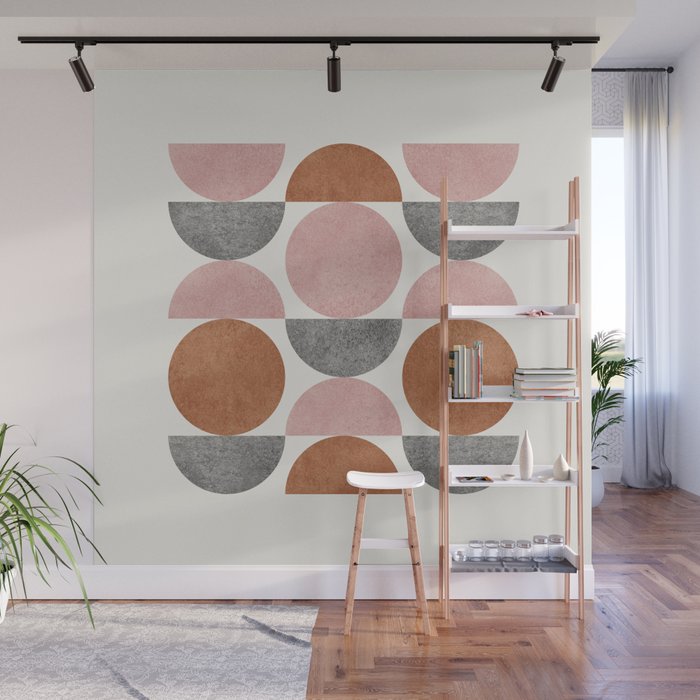 Pink brown retro scandinavian pattern Wall Mural Gallery Image 1