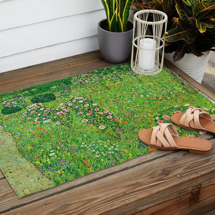 Gustav Klimt "Orchard With Roses" Outdoor Rug Gallery Image 2