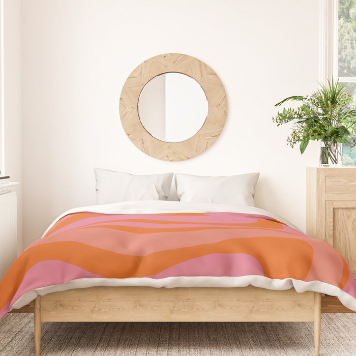 Modern Retro Liquid Swirl Abstract Pattern Square Thulian Pink Pumpkin Orange Duvet Cover Gallery Image 3