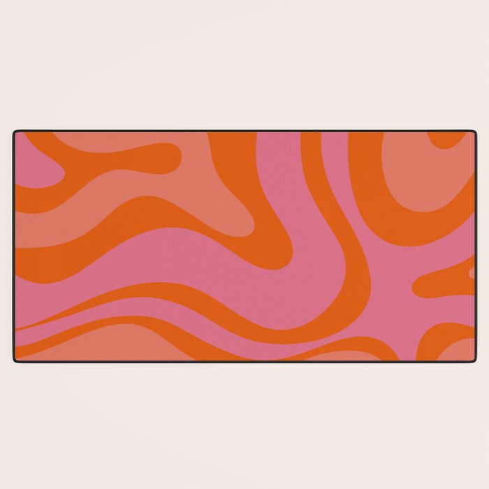 Modern Retro Liquid Swirl Abstract Pattern Square Thulian Pink Pumpkin Orange Desk Mat Gallery Image 3