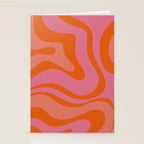 Modern Retro Liquid Swirl Abstract Pattern Square Thulian Pink Pumpkin Orange Stationery Card Gallery Image 2