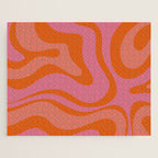 Modern Retro Liquid Swirl Abstract Pattern Square Thulian Pink Pumpkin Orange Jigsaw Puzzle Gallery Image 1