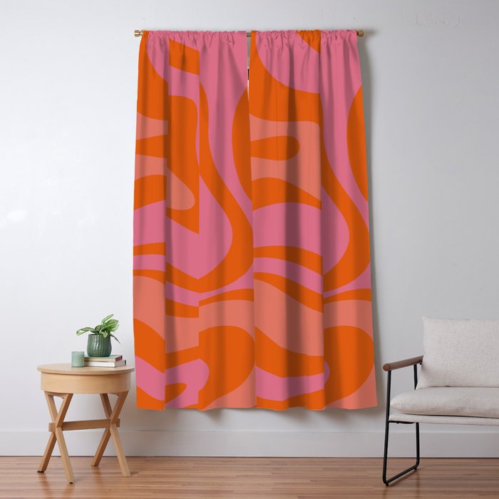 Modern Retro Liquid Swirl Abstract Pattern Square Thulian Pink Pumpkin Orange Window Curtain Gallery Image 1