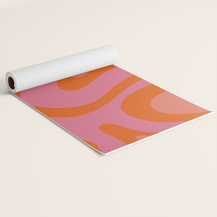 Modern Retro Liquid Swirl Abstract Pattern Square Thulian Pink Pumpkin Orange Yoga Mat Gallery Image 2