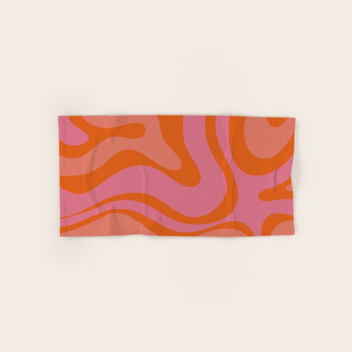 Modern Retro Liquid Swirl Abstract Pattern Square Thulian Pink Pumpkin Orange Bath Towel Gallery Image 1