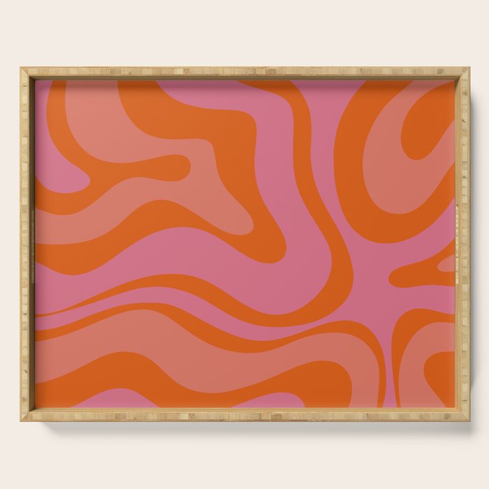 Modern Retro Liquid Swirl Abstract Pattern Square Thulian Pink Pumpkin Orange Serving Tray Gallery Image 1