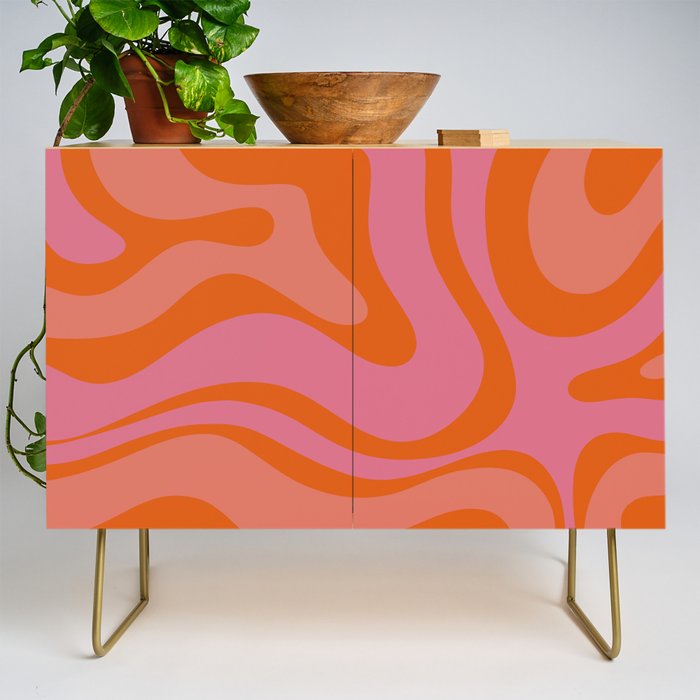 Modern Retro Liquid Swirl Abstract Pattern Square Thulian Pink Pumpkin Orange Credenza Gallery Image 1