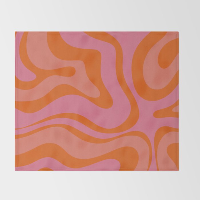 Modern Retro Liquid Swirl Abstract Pattern Square Thulian Pink Pumpkin Orange Throw Blanket Gallery Image 2