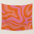 Modern Retro Liquid Swirl Abstract Pattern Square Thulian Pink Pumpkin Orange Wall Tapestry Gallery Image 4