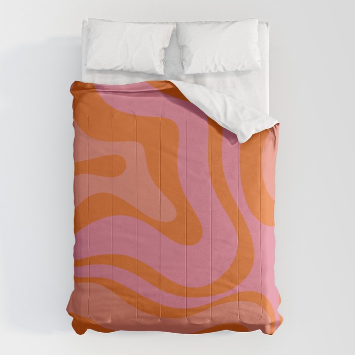 Modern Retro Liquid Swirl Abstract Pattern Square Thulian Pink Pumpkin Orange Comforter Gallery Image 6