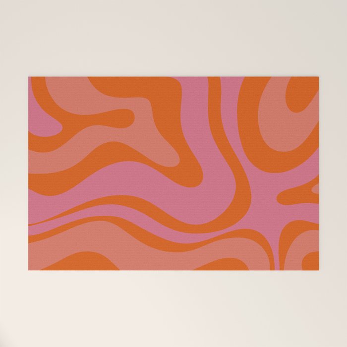 Modern Retro Liquid Swirl Abstract Pattern Square Thulian Pink Pumpkin Orange Welcome Mat Gallery Image 1