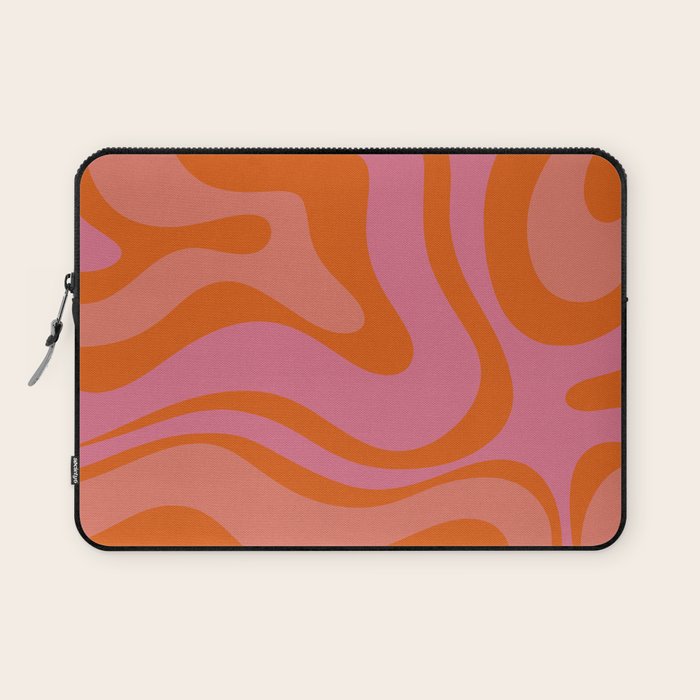 Modern Retro Liquid Swirl Abstract Pattern Square Thulian Pink Pumpkin Orange Laptop Sleeve Gallery Image 1