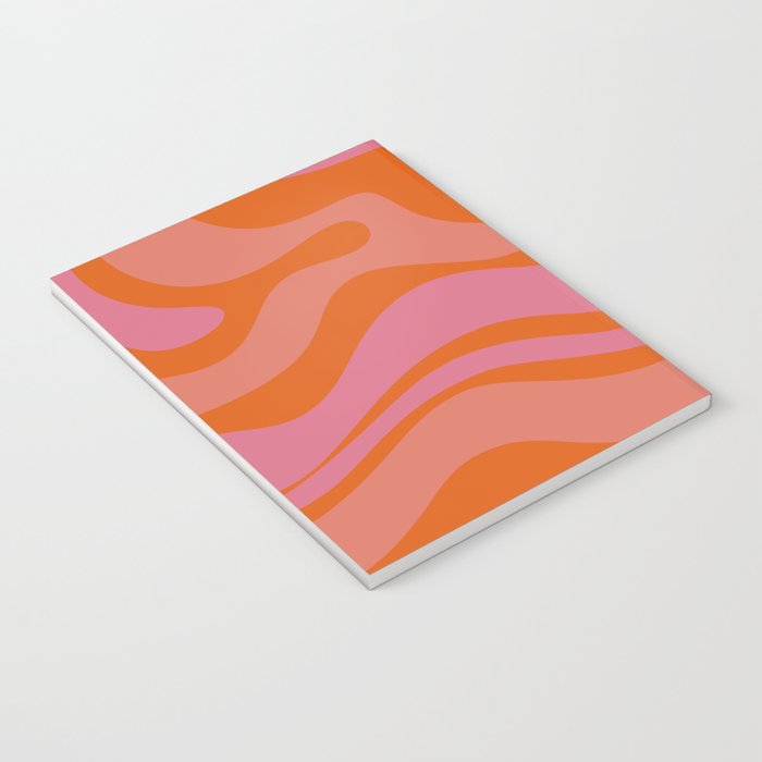 Modern Retro Liquid Swirl Abstract Pattern Square Thulian Pink Pumpkin Orange Notebook Gallery Image 3