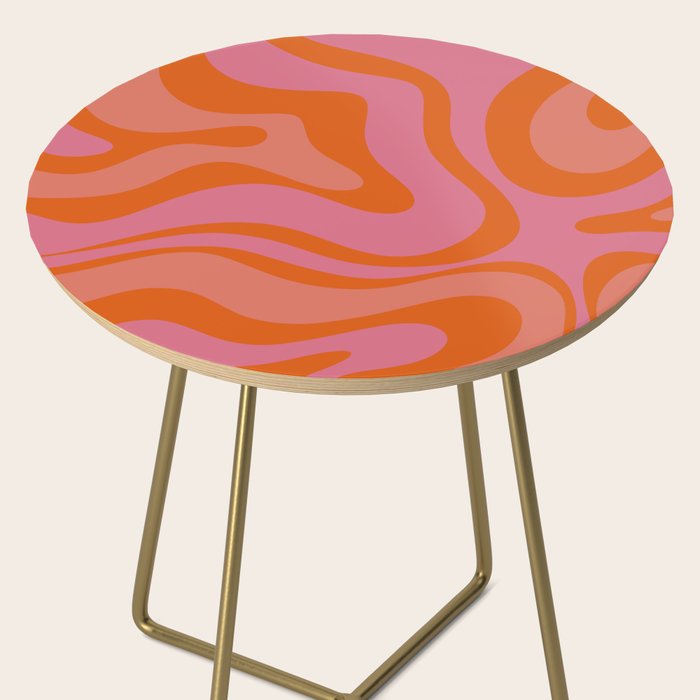 Modern Retro Liquid Swirl Abstract Pattern Square Thulian Pink Pumpkin Orange Side Table Gallery Image 2