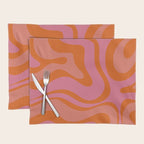 Modern Retro Liquid Swirl Abstract Pattern Square Thulian Pink Pumpkin Orange Placemat Gallery Image 1