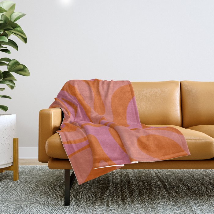 Modern Retro Liquid Swirl Abstract Pattern Square Thulian Pink Pumpkin Orange Throw Blanket Gallery Image 1