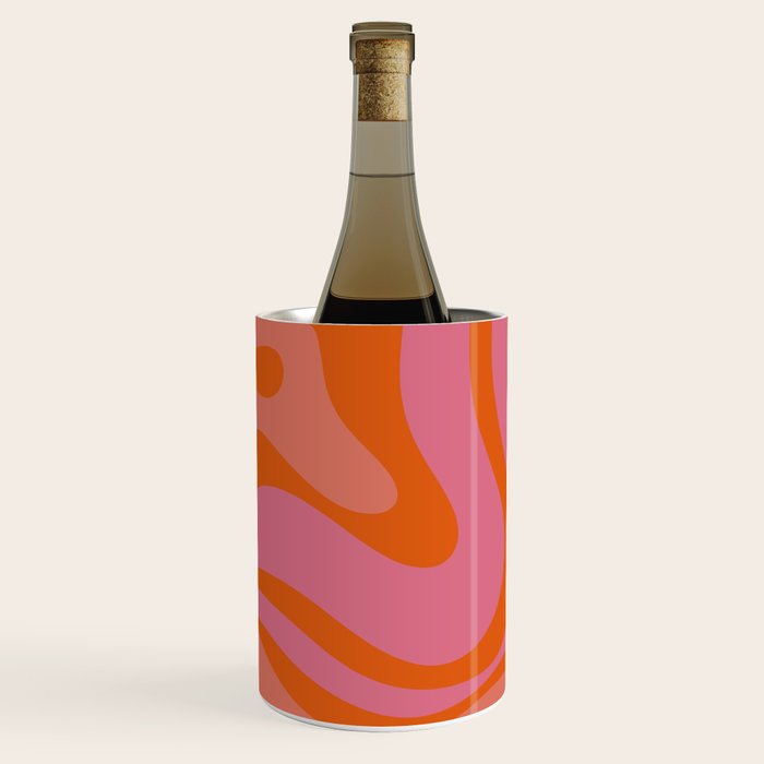 Modern Retro Liquid Swirl Abstract Pattern Square Thulian Pink Pumpkin Orange Wine Chiller Gallery Image 1