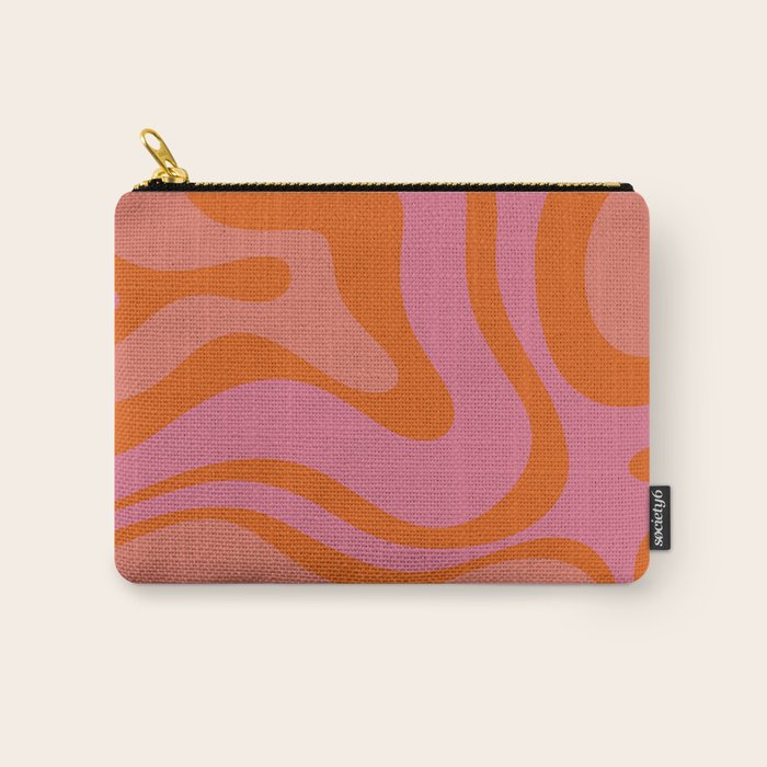 Modern Retro Liquid Swirl Abstract Pattern Square Thulian Pink Pumpkin Orange Carry All Pouch Gallery Image 1