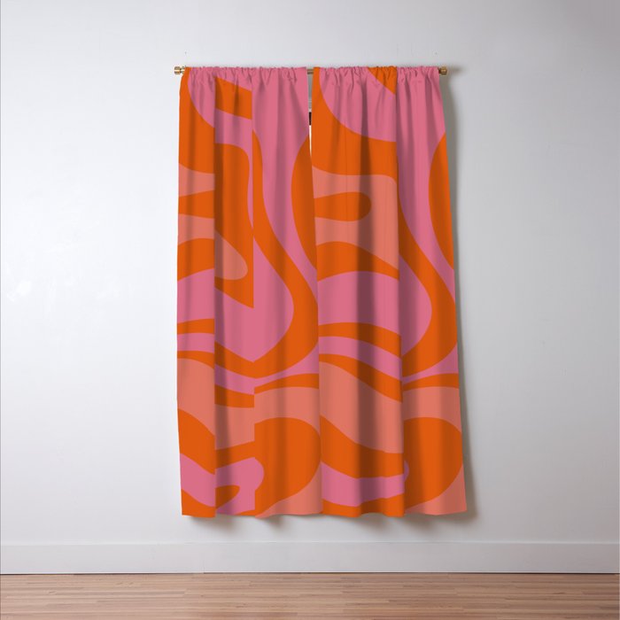 Modern Retro Liquid Swirl Abstract Pattern Square Thulian Pink Pumpkin Orange Window Curtain Gallery Image 3