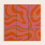 Modern Retro Liquid Swirl Abstract Pattern Square Thulian Pink Pumpkin Orange Wood Wall Art Gallery Image 1