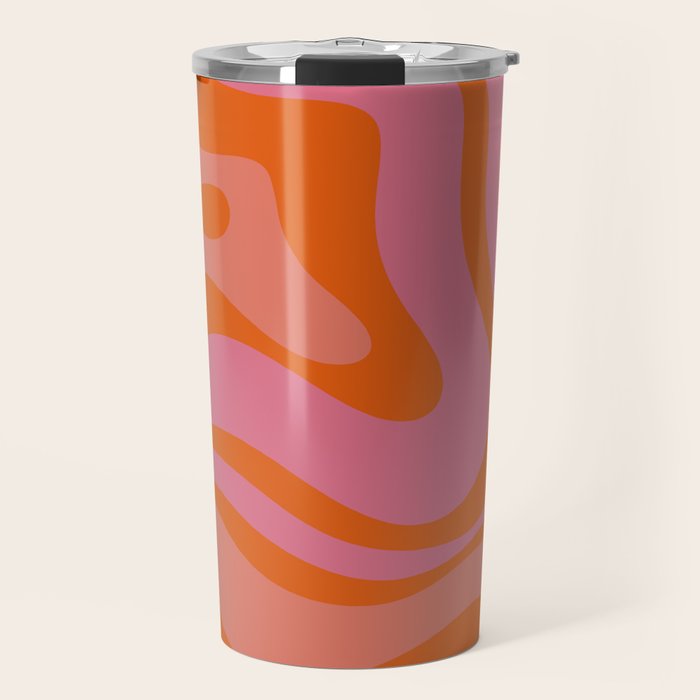 Modern Retro Liquid Swirl Abstract Pattern Square Thulian Pink Pumpkin Orange Travel Mug Gallery Image 1
