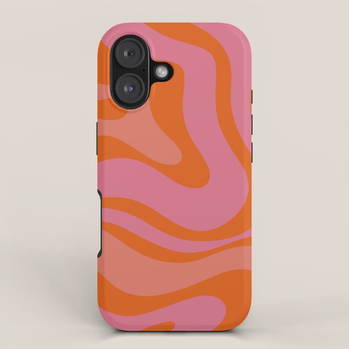 Modern Retro Liquid Swirl Abstract Pattern Square Thulian Pink Pumpkin Orange iPhone Case Gallery Image 1