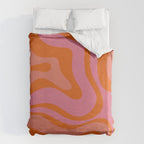 Modern Retro Liquid Swirl Abstract Pattern Square Thulian Pink Pumpkin Orange Duvet Cover Gallery Image 6