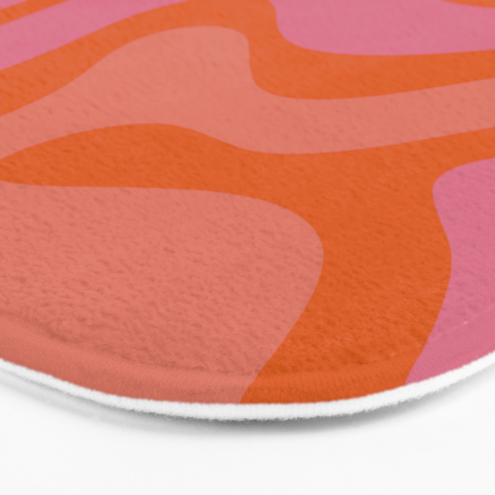 Modern Retro Liquid Swirl Abstract Pattern Square Thulian Pink Pumpkin Orange Bath Mat Gallery Image 3