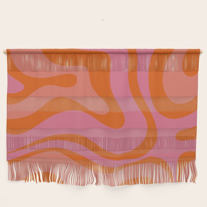 Modern Retro Liquid Swirl Abstract Pattern Square Thulian Pink Pumpkin Orange Wall Hanging Gallery Image 1
