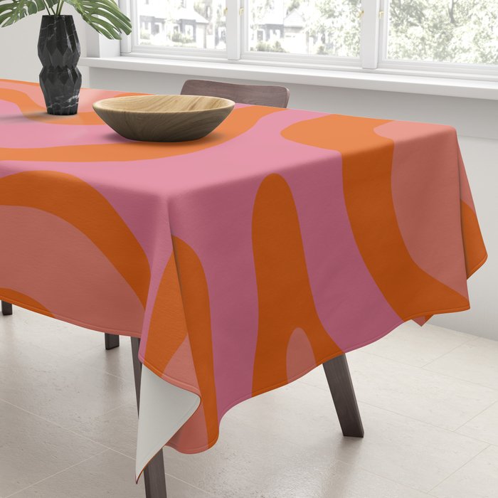 Modern Retro Liquid Swirl Abstract Pattern Square Thulian Pink Pumpkin Orange Tablecloth Gallery Image 3