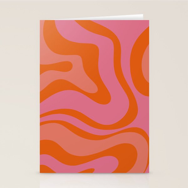 Modern Retro Liquid Swirl Abstract Pattern Square Thulian Pink Pumpkin Orange Stationery Card Gallery Image 1