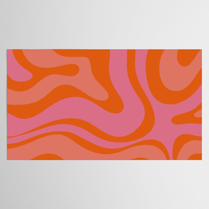 Modern Retro Liquid Swirl Abstract Pattern Square Thulian Pink Pumpkin Orange Tablecloth Gallery Image 2